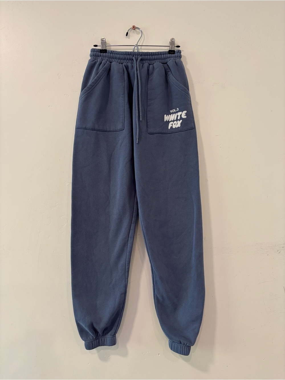 White Fox Vol 3 Sweatpants Blue High Waisted Logo Joggers Athlesiure Womens XS